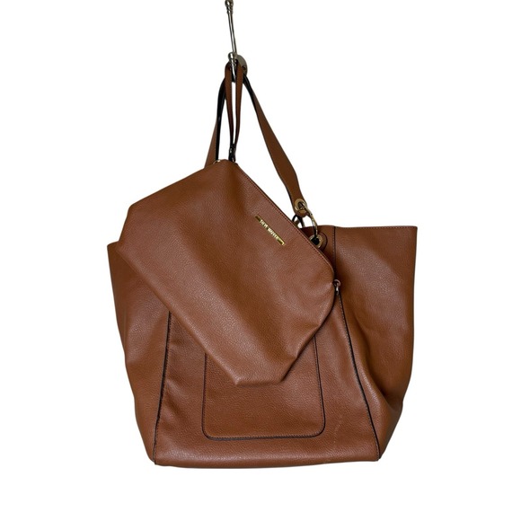 Steve Madden Handbags - STEVE MADDEN Brown Vegan Leather Oversized Hobo Shoulder Bag & Wristlet Pouch